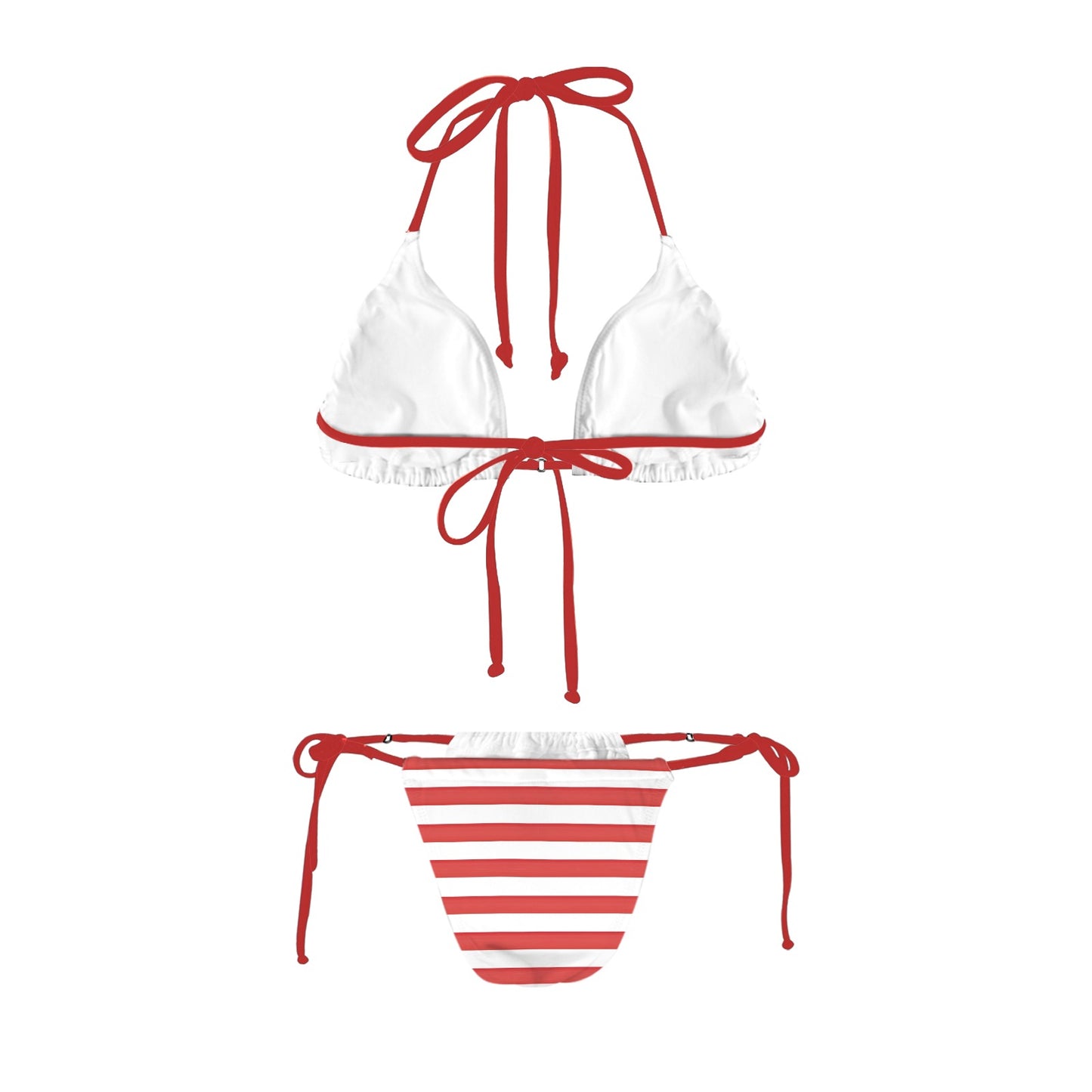 [Brand] red and white striped bikini with tie strings.