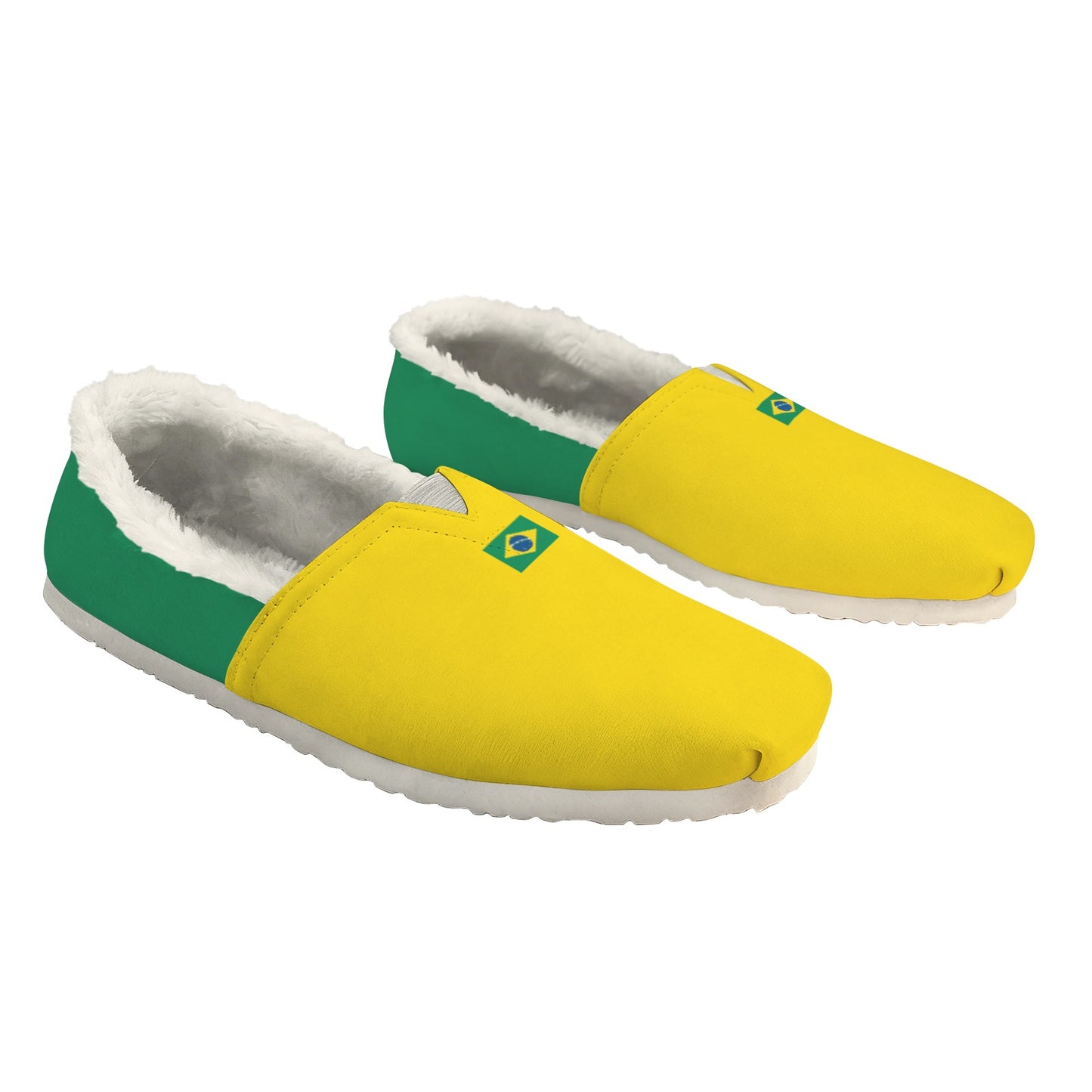 Brazil Flag Inspired Women's Fleece-Lined Canvas Slip-On
