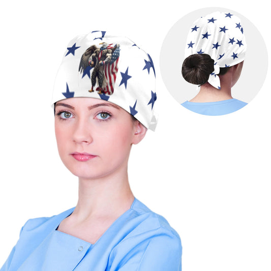 USA/American Flag Inspired Eagle with Cape & Blue Stars Scrub Cap | Ships from USA