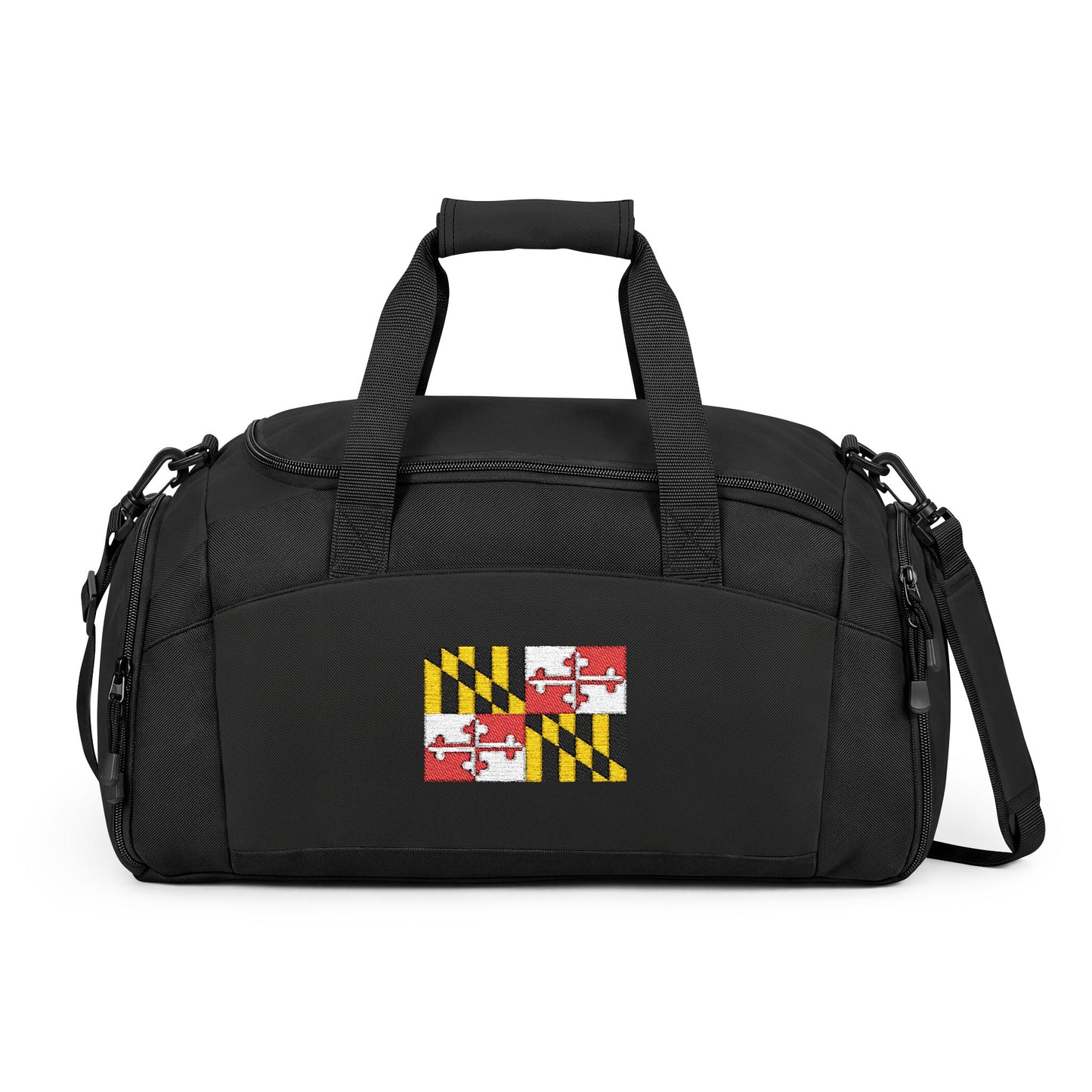 Maryland Flag Gym Bag — Black Duffle with Embroidered Maryland Flag