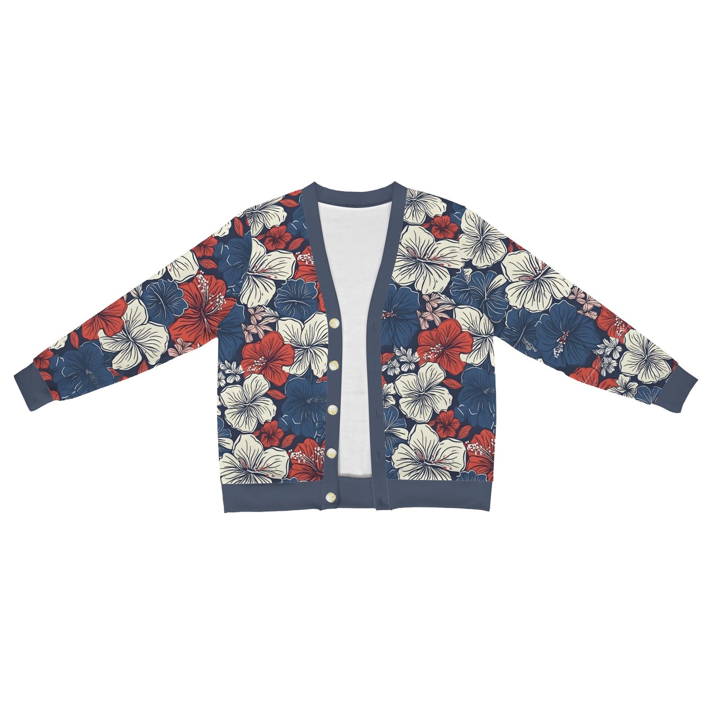 USA/American Flag Inspired Hawaiian Floral Pattern Men's Cardigan