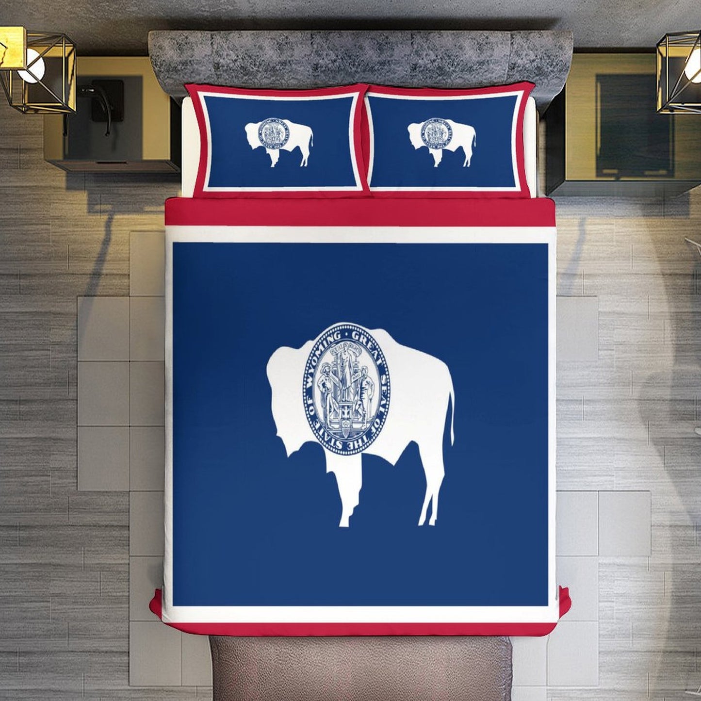 Wyoming Flag Inspired 3-Piece Bedding Set (1 Duvet Cover + 2 Pillow Shams) – 102"×90"