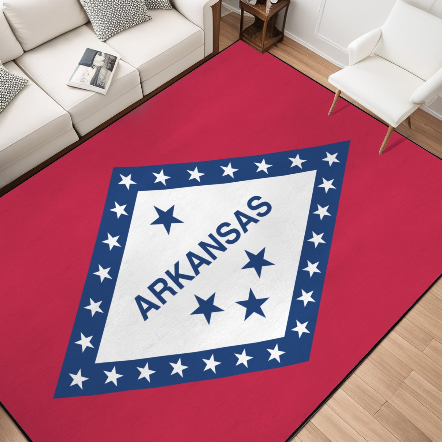 Arkansas Flag Inspired 84x60 Inch Area Rug with Black Binding (Made in the USA)