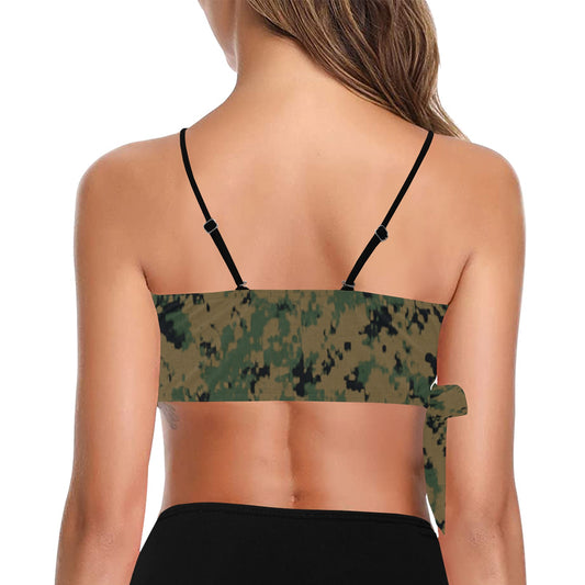 Thin Green Line Flag Inspired Eagle Digital Camo Knot Side Bikini Top