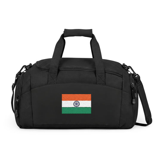 India Flag Gym Bag — Black Duffle with Embroidered India Flag