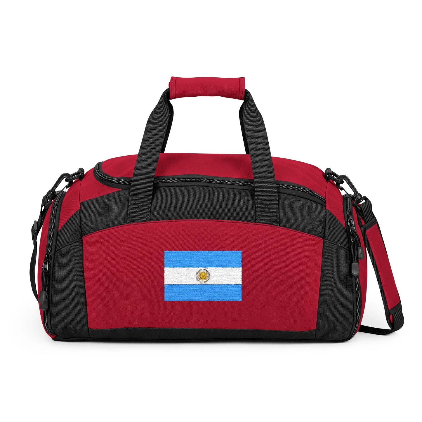 Argentina Flag Gym Bag — Black Duffle with Embroidered Argentina Flag
