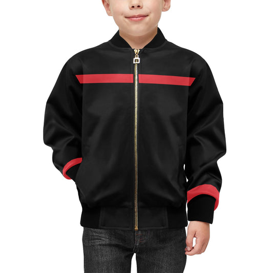 Thin Red Line Flag Inspired Kids' Bomber Jacket with Pockets