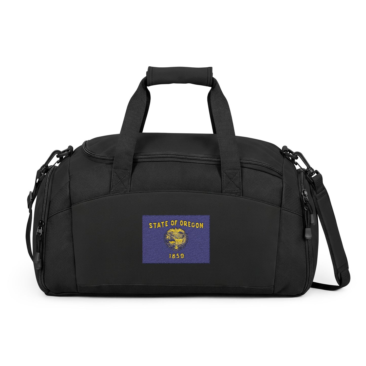 Oregon Flag Gym Bag — Black Duffle with Embroidered Oregon Flag