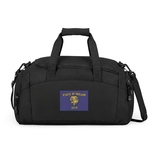 Oregon Flag Gym Bag — Black Duffle with Embroidered Oregon Flag