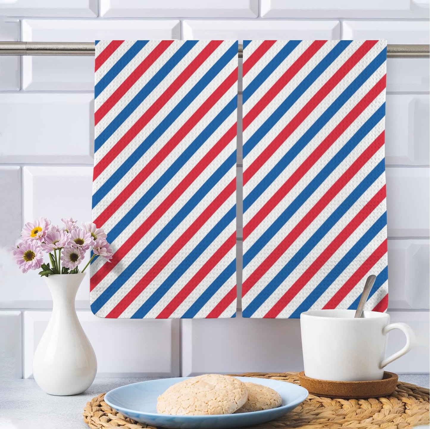 USA/American Flag Inspired Striped Pattern Kitchen Towel 40X60cm (Pack of 2) (Made in the USA)