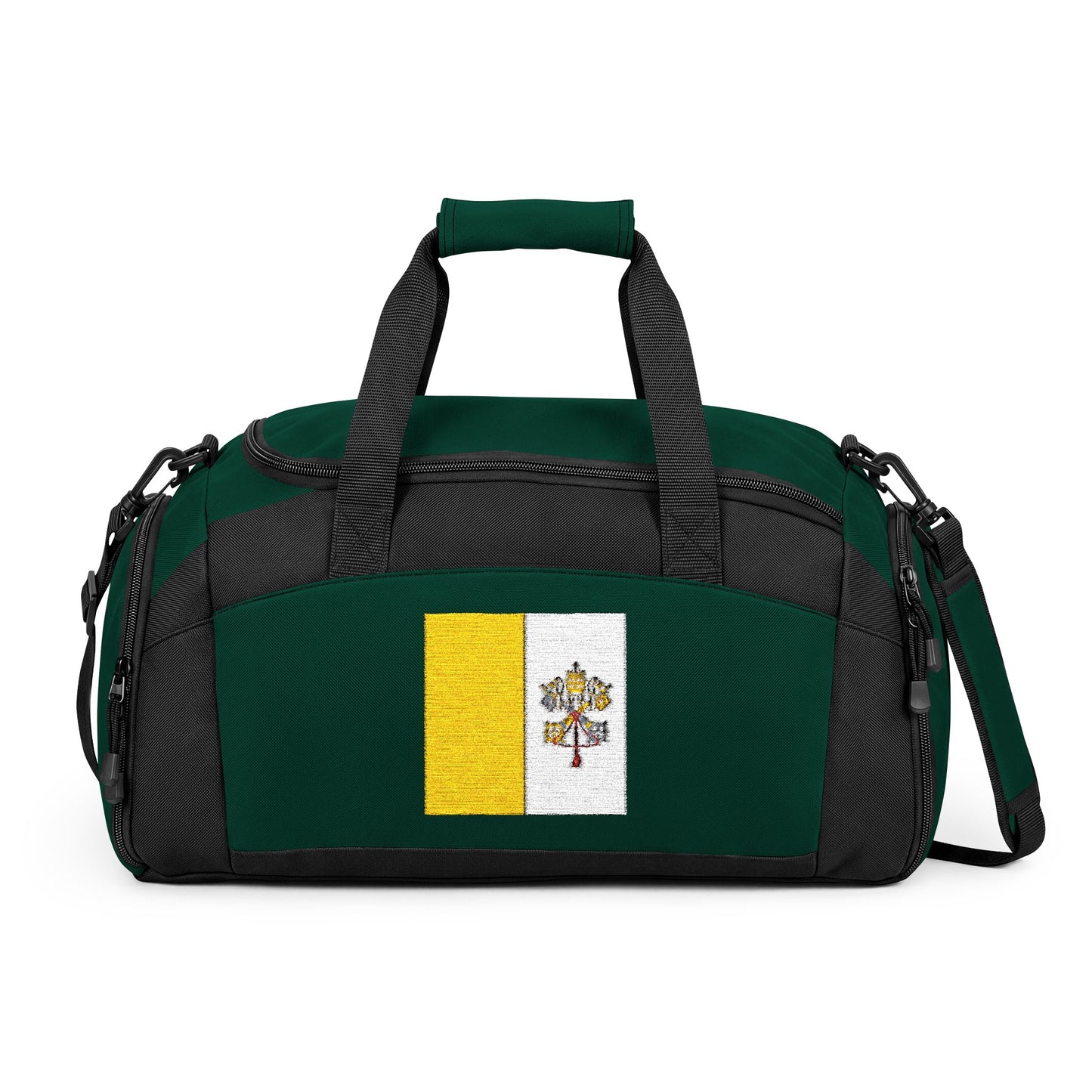 Vatican City Flag Gym Bag — Black Duffle with Embroidered Vatican City Flag