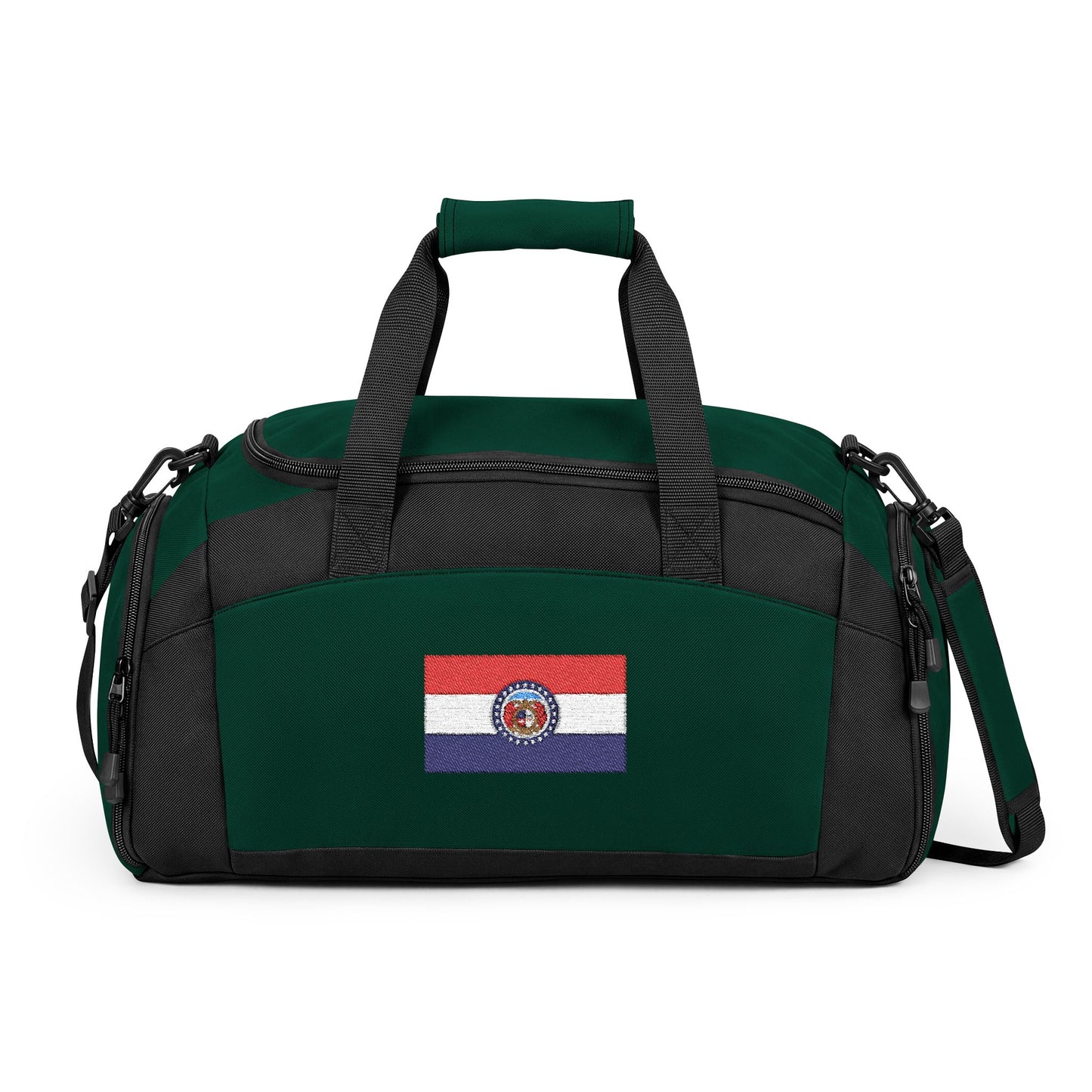 Missouri Flag Gym Bag — Black Duffle with Embroidered Missouri Flag