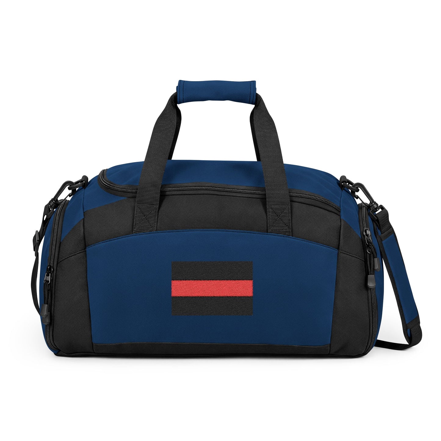 Thin Red Line Flag Gym Bag — Black Duffle with Embroidered Thin Red Line Flag (Style-2)