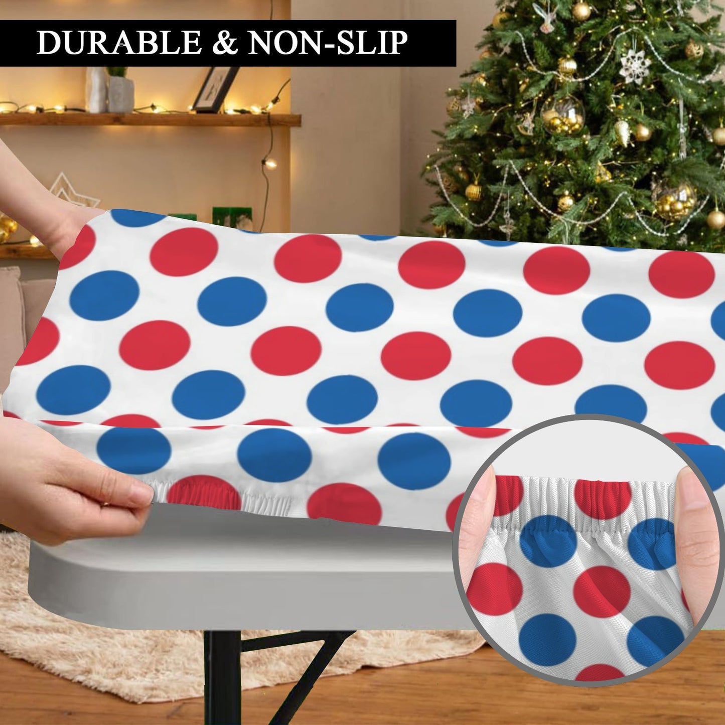 USA/American Flag Inspired Polka Dot Pattern Custom Elastic Fitted Tablecloth 72x30 inch (Made in the USA)