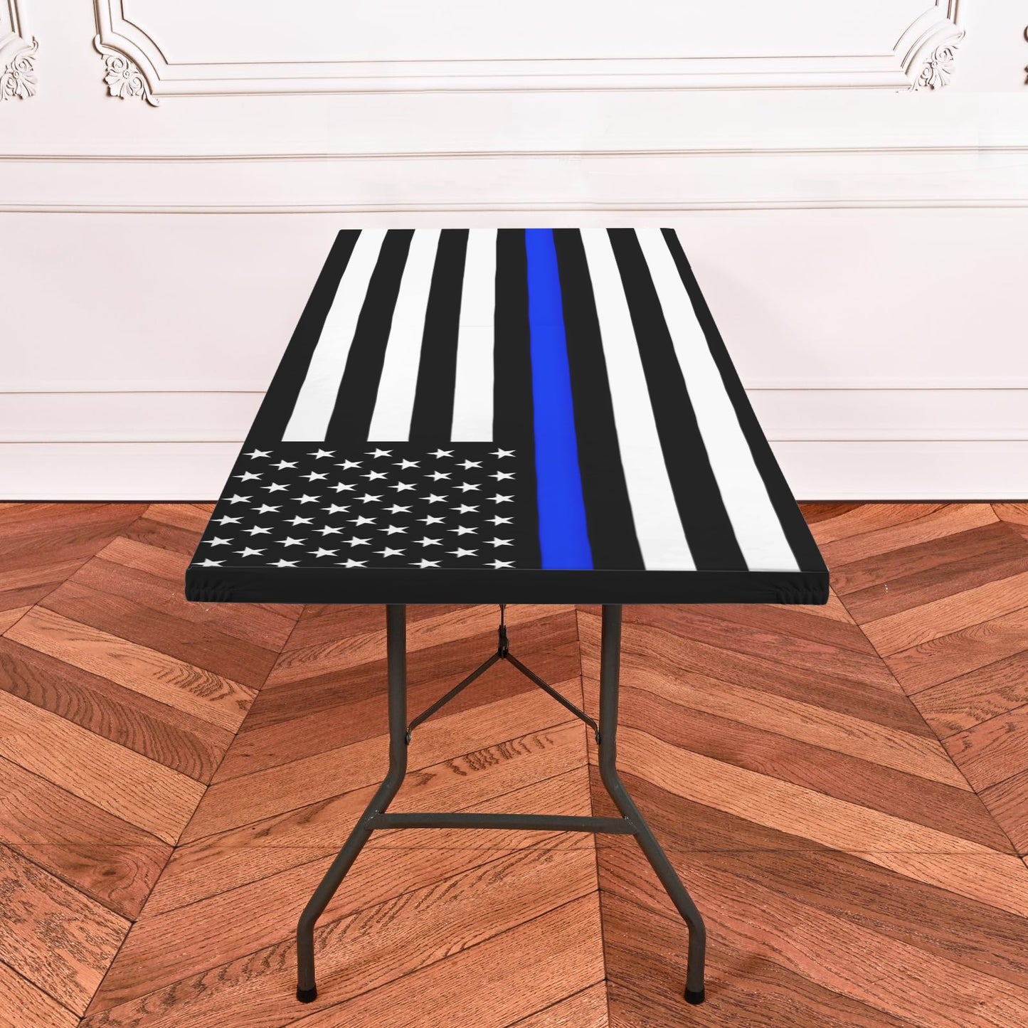 Thin Blue Line Flag Inspired Custom Elastic Fitted Tablecloth 72x30 inch (Made in the USA)