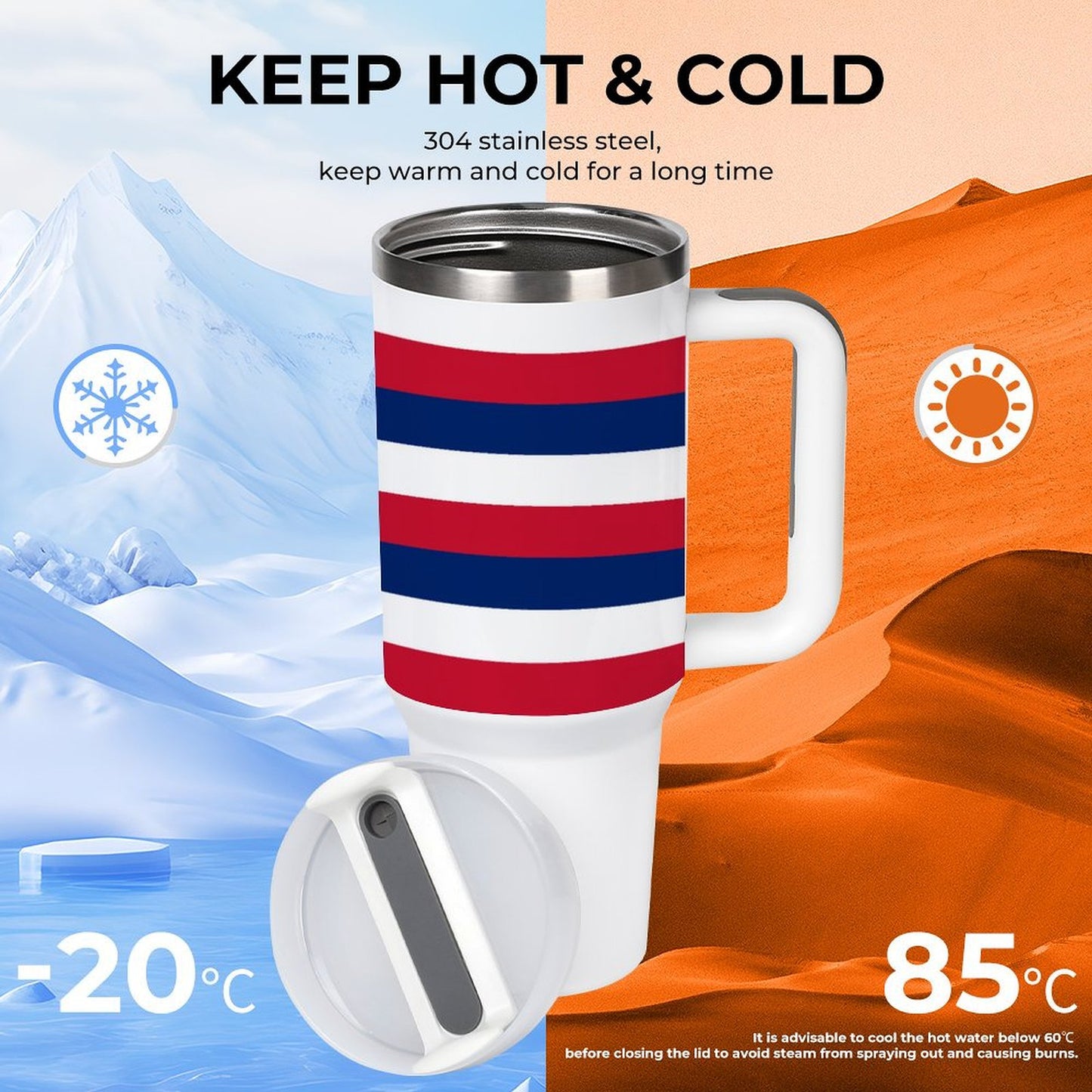 40 oz Stainless Steel Tumbler with Hawaii State Flag Design - Made in USA