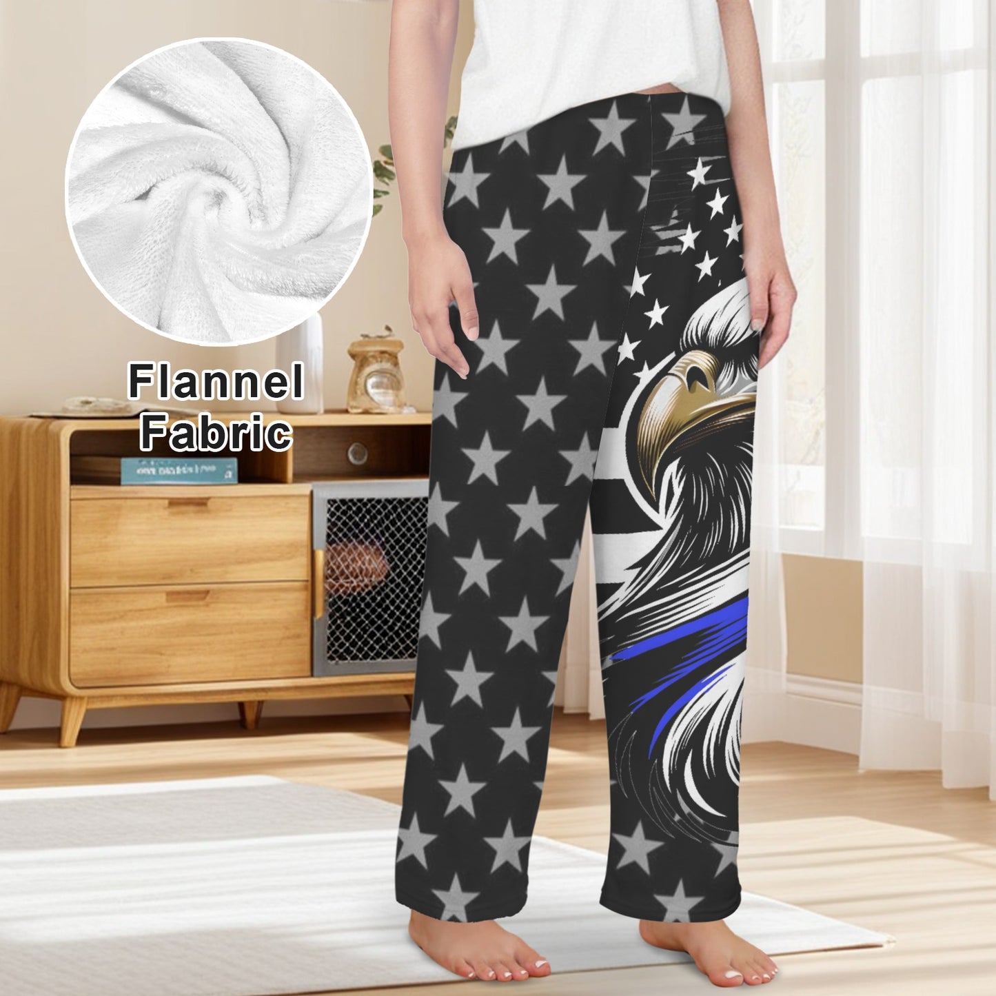 Thin Blue Line Flag Inspired Eagle Women's Flannel Pajama Trousers Made in the USA
