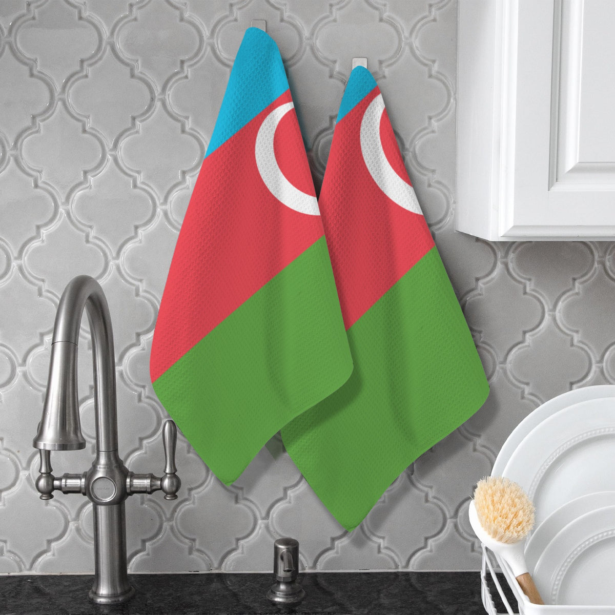 Azerbaijan Flag Inspired Kitchen Towel 40X60cm (Pack of 2) | Printed in the USA