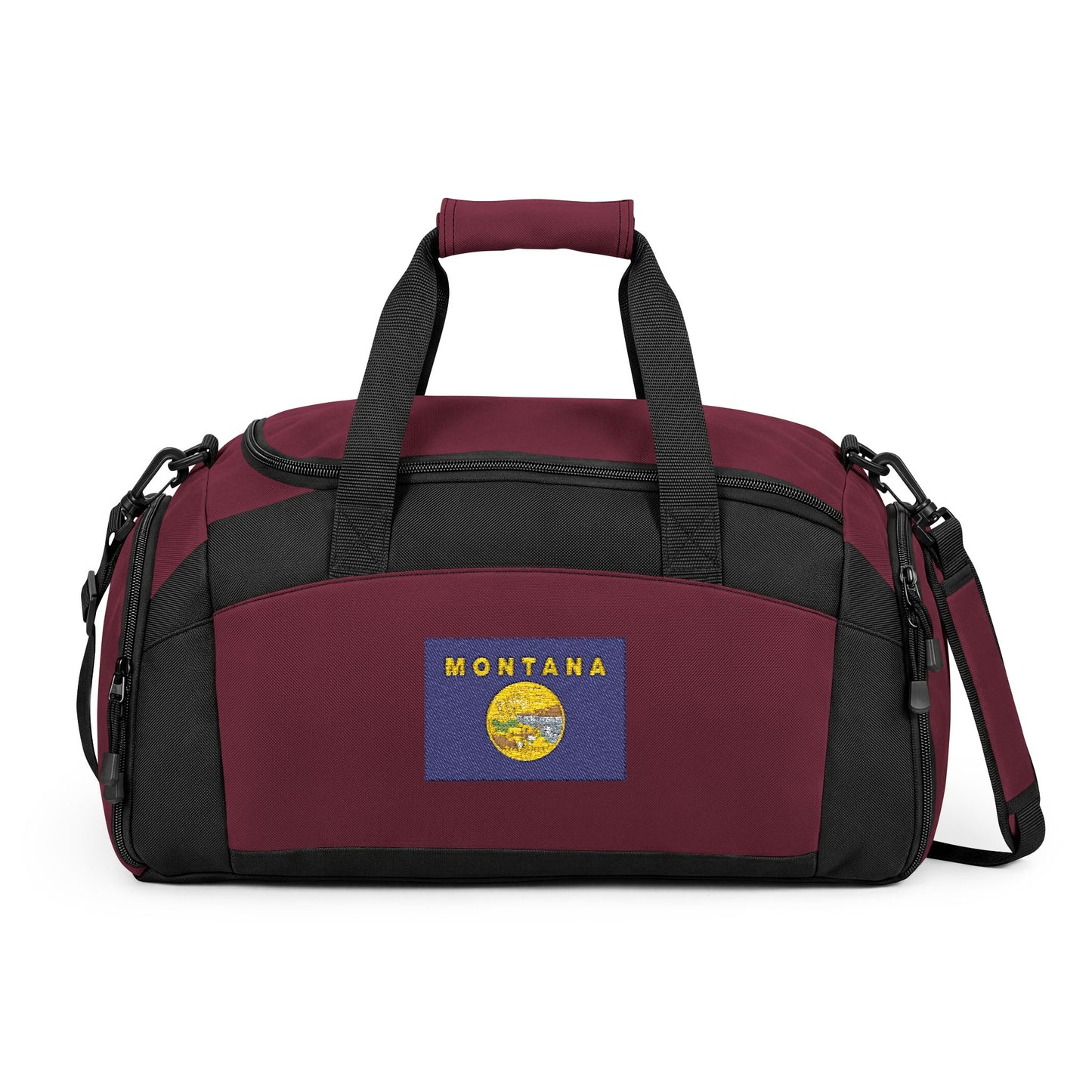 Montana Flag Gym Bag — Black Duffle with Embroidered Missouri Flag