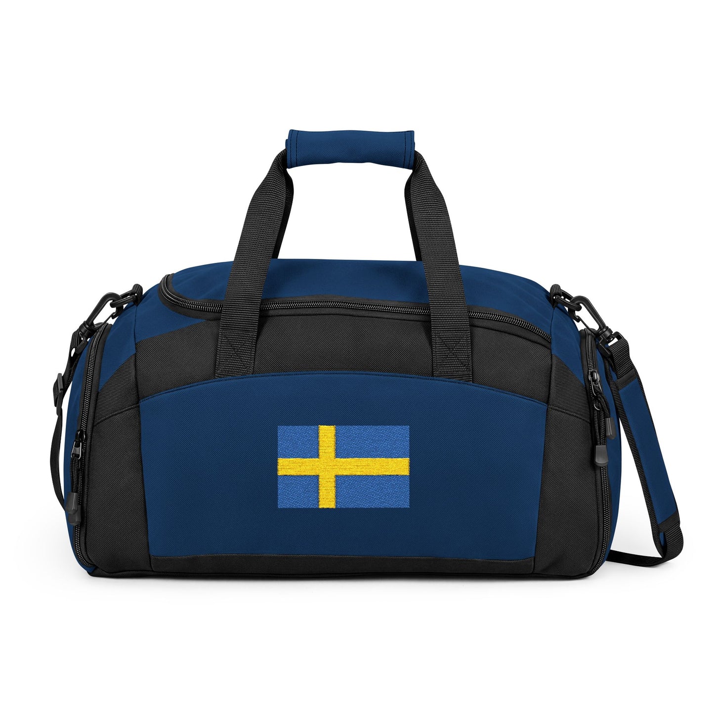 Sweden Flag Gym Bag — Black Duffle with Embroidered Sweden Flag