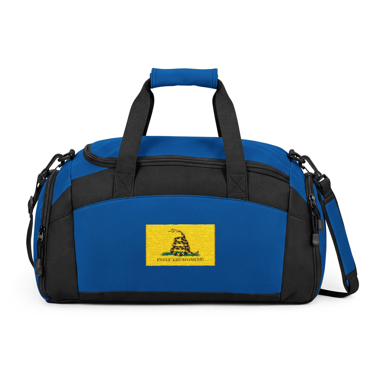 Gadsden Flag Gym Bag — Black Duffle with Embroidered Gadsden Flag