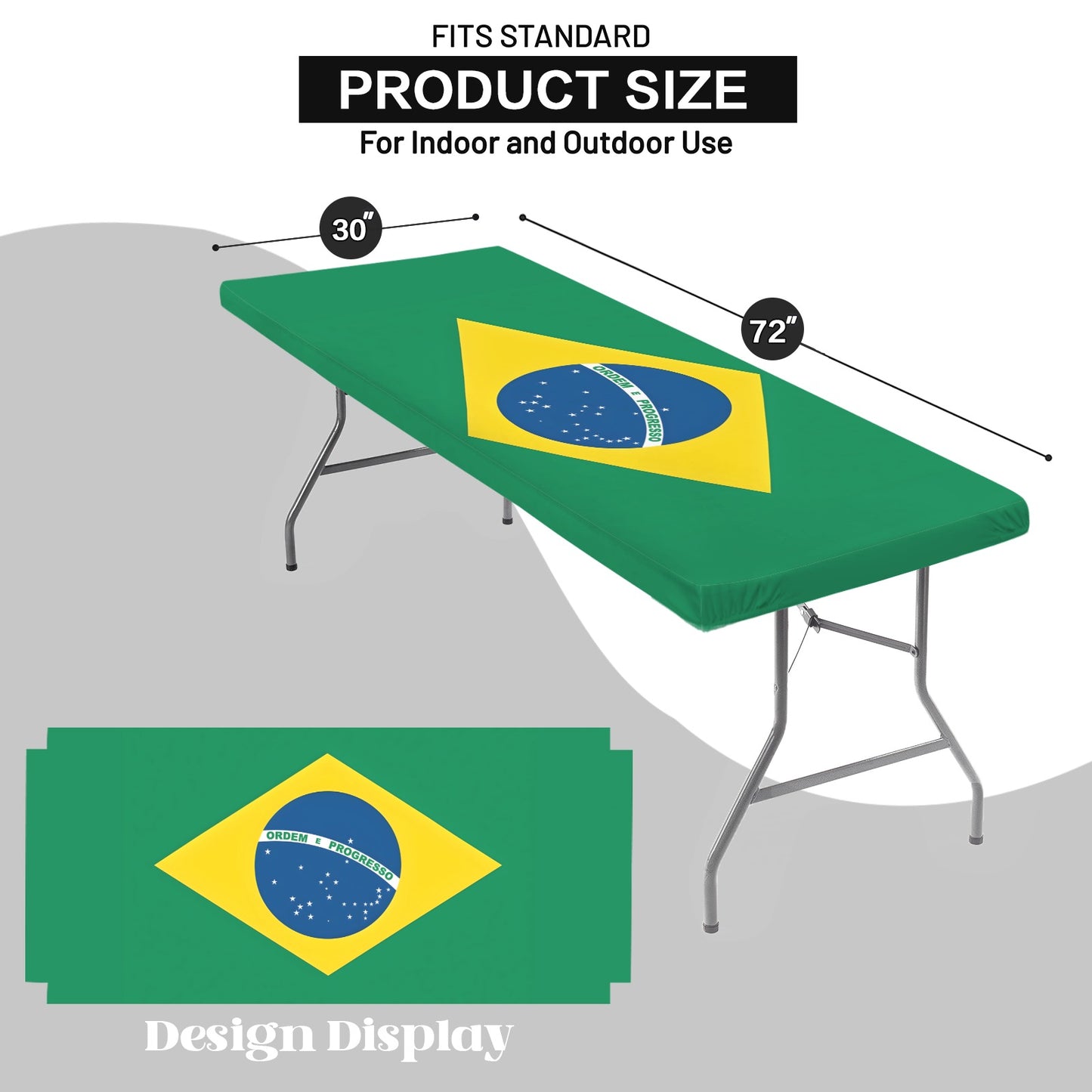 Brazil Flag Inspired Custom Elastic Fitted Tablecloth 72x30 inch (Made in the USA)