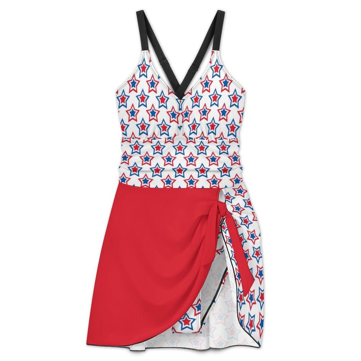 USA/American Flag Inspired Red, White & Blue Stars Pattern Women's Hem Tie One-piece Swimsuit