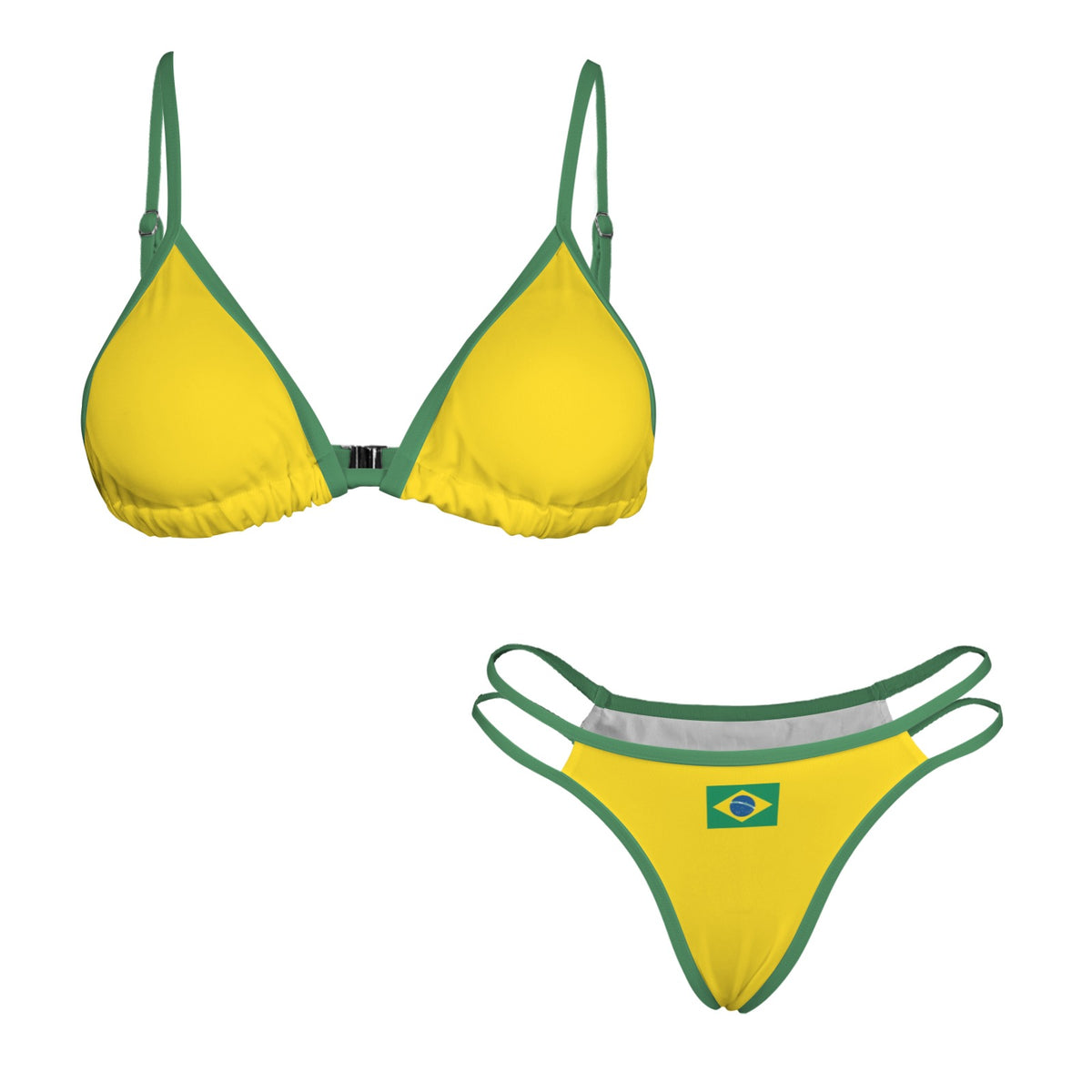 Brazil Flag Inspired Double-Strap Triangle Bikini Set Style-1