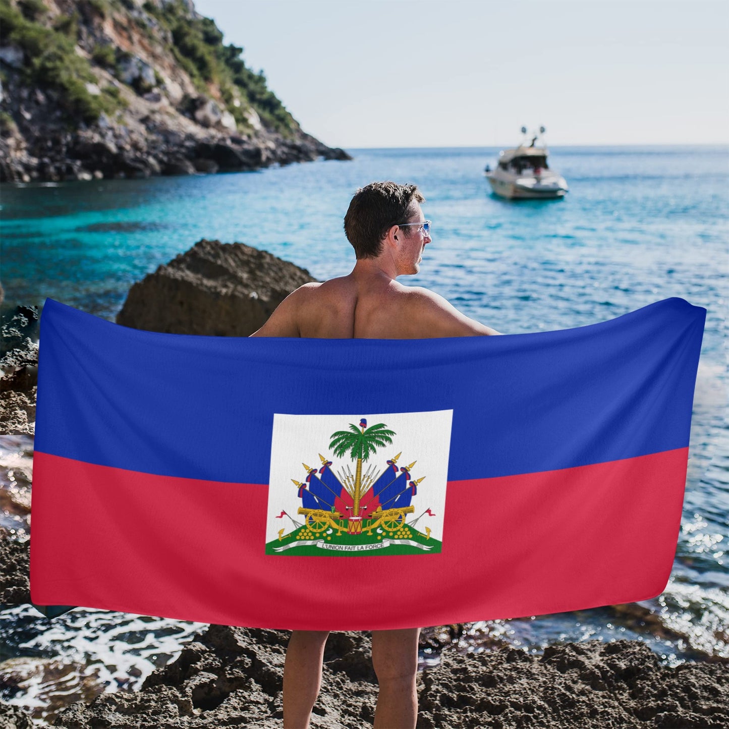 Haiti Flag Beach Towel 31"x71" (Made in USA)