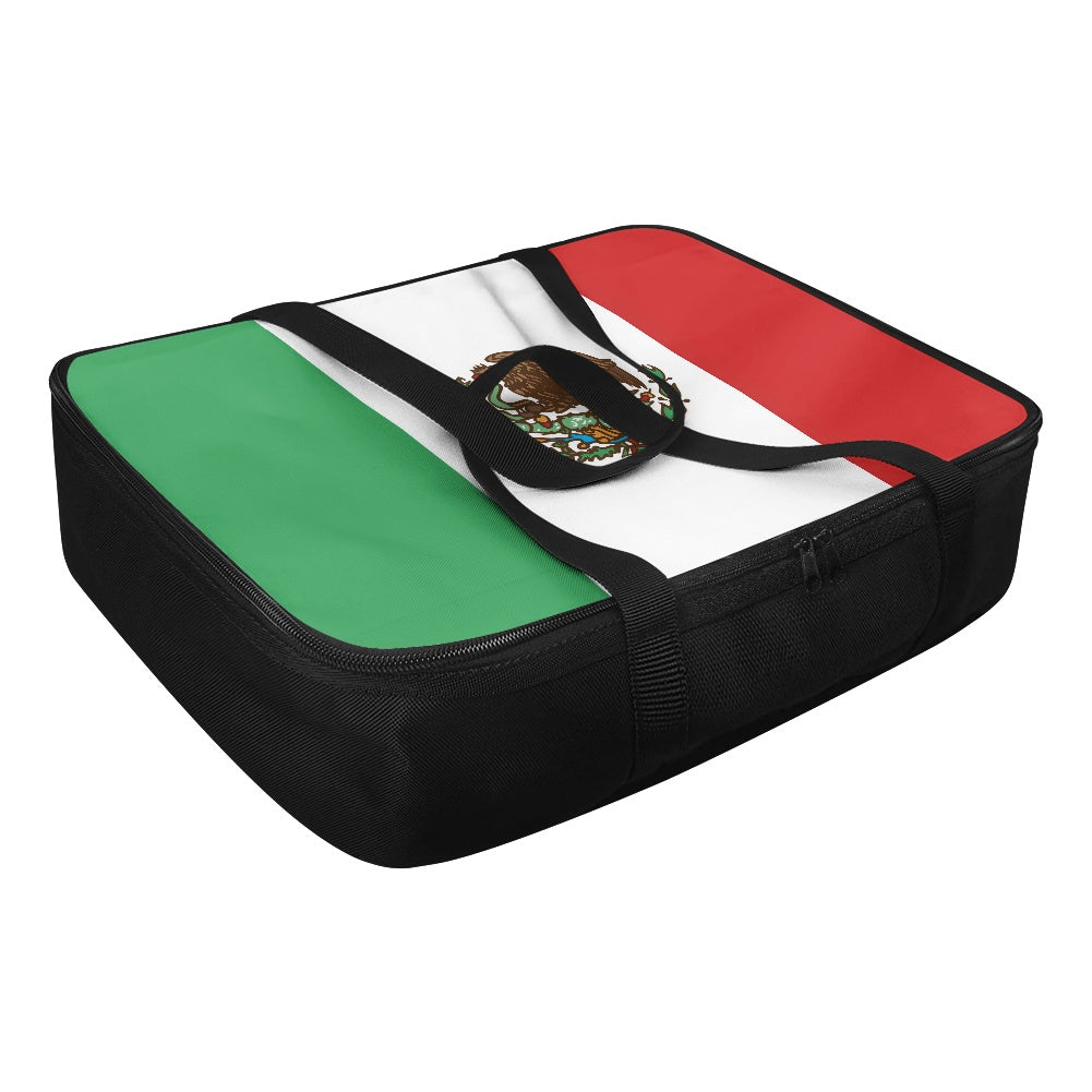 [Brand] black carrying case with Mexican flag design on top.