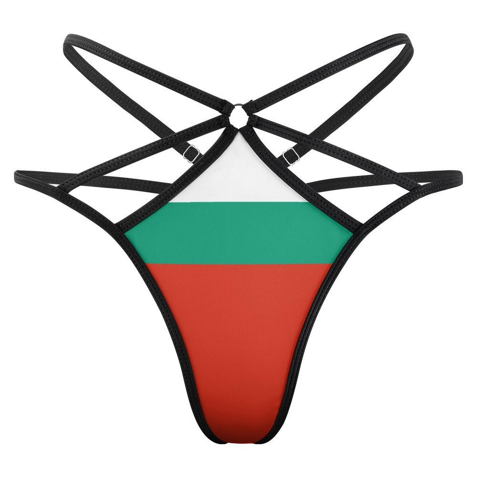 Black strappy bikini bottom featuring Bulgarian flag by [Brand].
