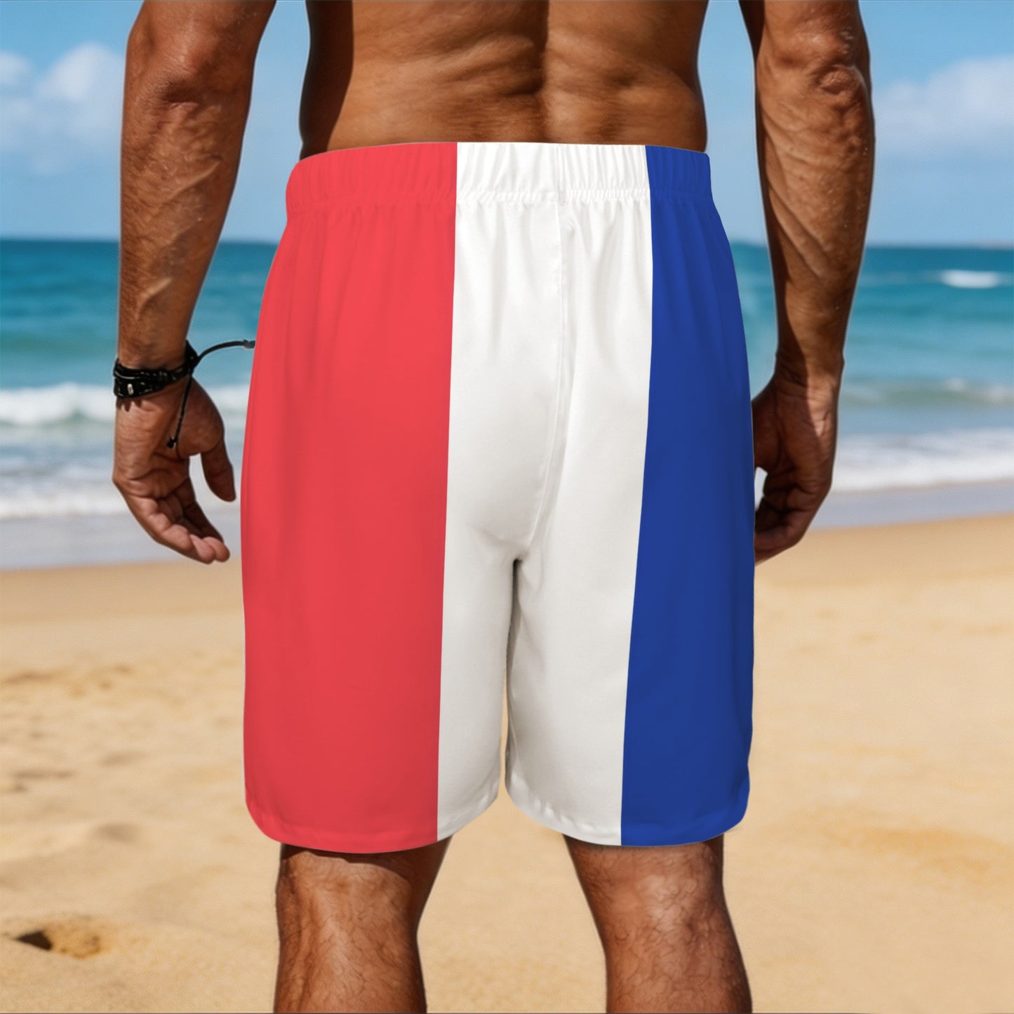 France Flag Inspired Men’s Draw String Pocket Beach Shorts Printed in the USA