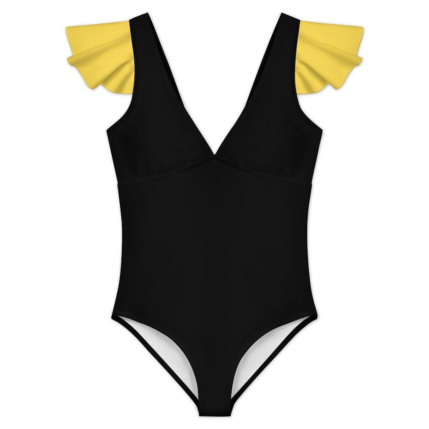 Thin Gold Line Flag Inspired Style-2 Women's V-neck Ruffle Sleeve One Piece Swimsuit