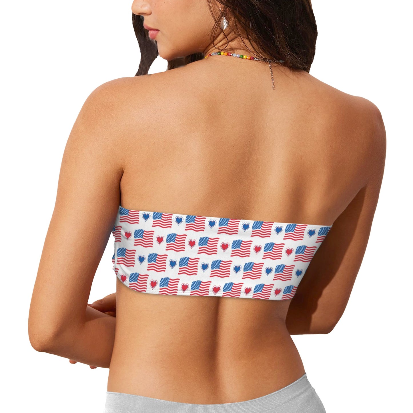 USA/American Flag Inspired Flag and Hearts Pattern Flag Inspired Bandeau Tube Bikini Top