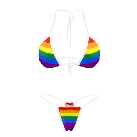 Rainbow Flag Inspired Transparent String Bikini