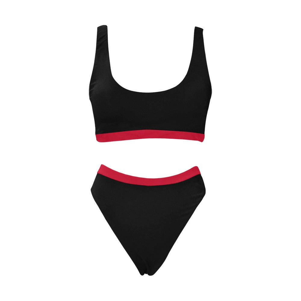Thin Red Line Flag Inspired Style-2 Sport Top & High-Waisted Bikini Swimsuit
