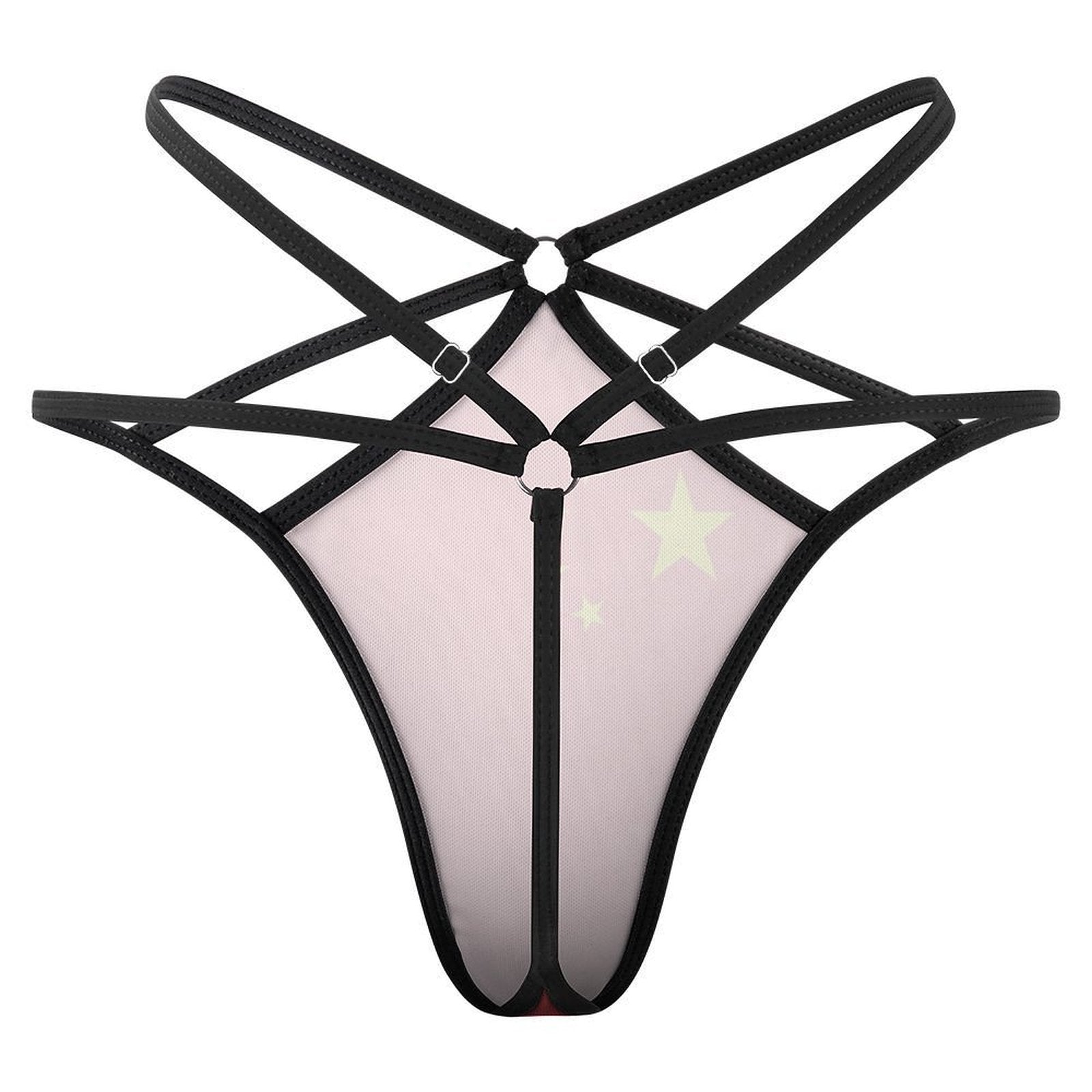 Black strappy lingerie featuring star details from [Brand].