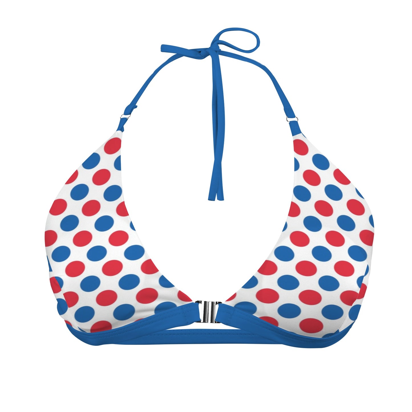 USA/American Flag Inspired Polka Dot Pattern Women's Halter Bikini Top with Front Buckle
