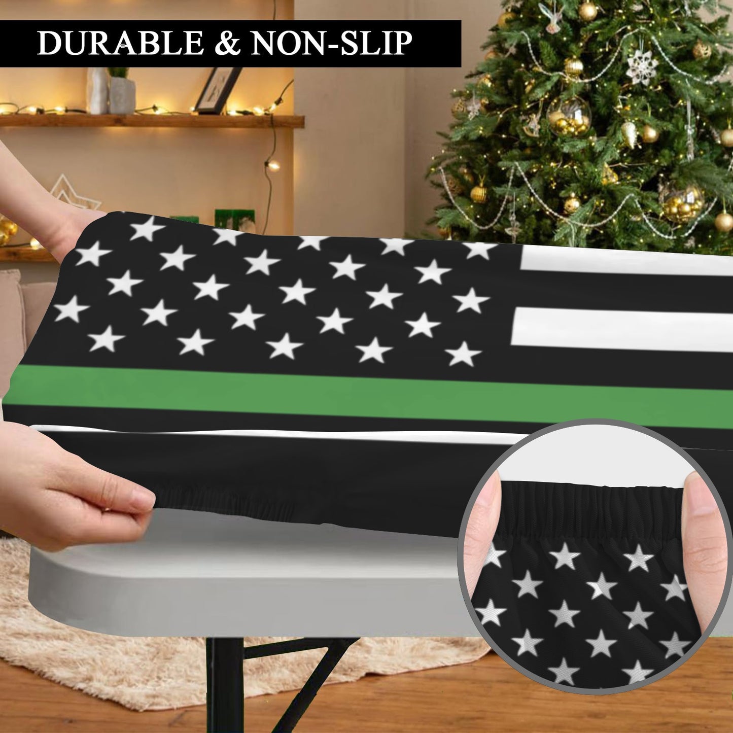 Thin Green Line Flag Inspired Custom Elastic Fitted Tablecloth 72x30 inch (Made in the USA)