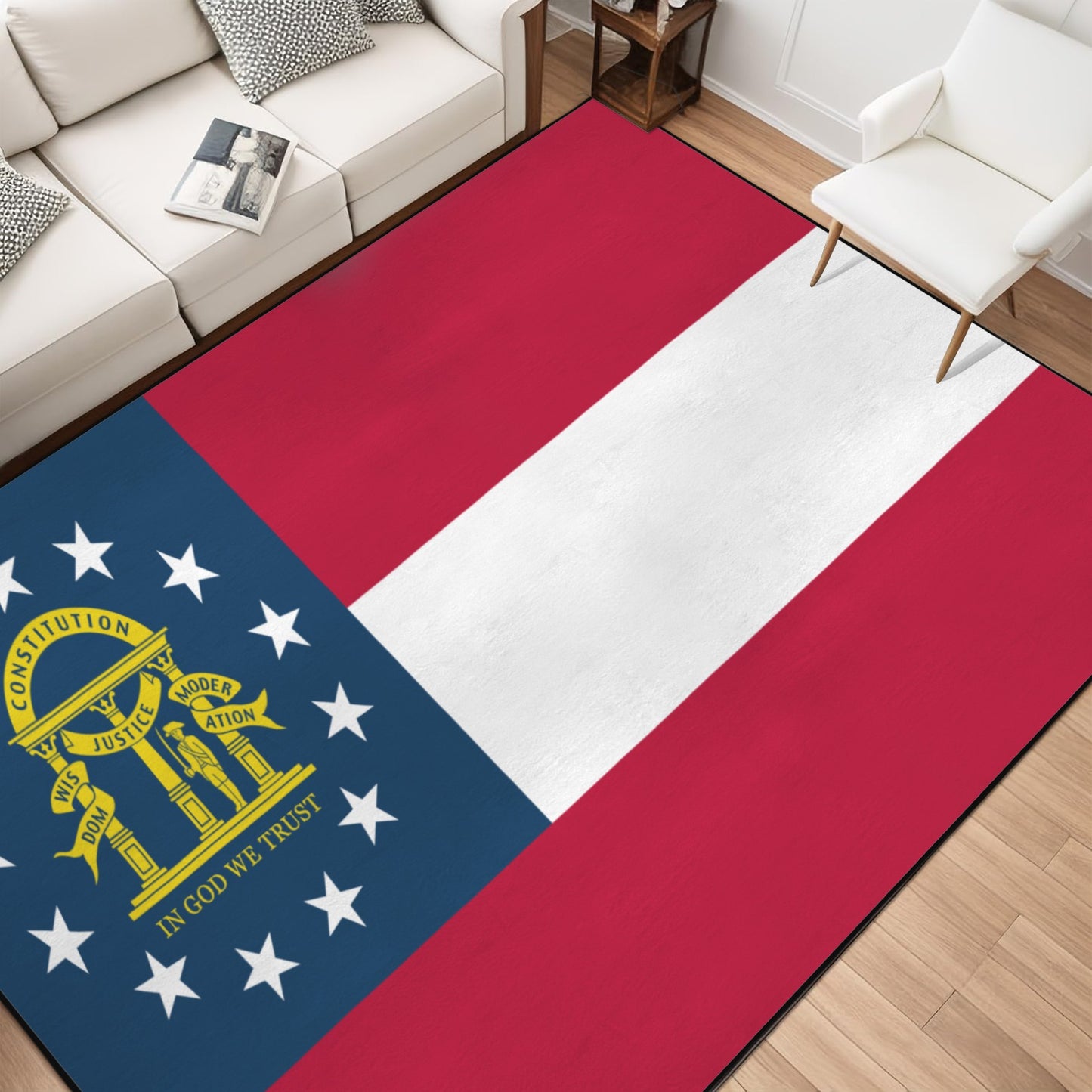 Georgia Flag Inspired 84x60 Inch Area Rug with Black Binding (Made in the USA)