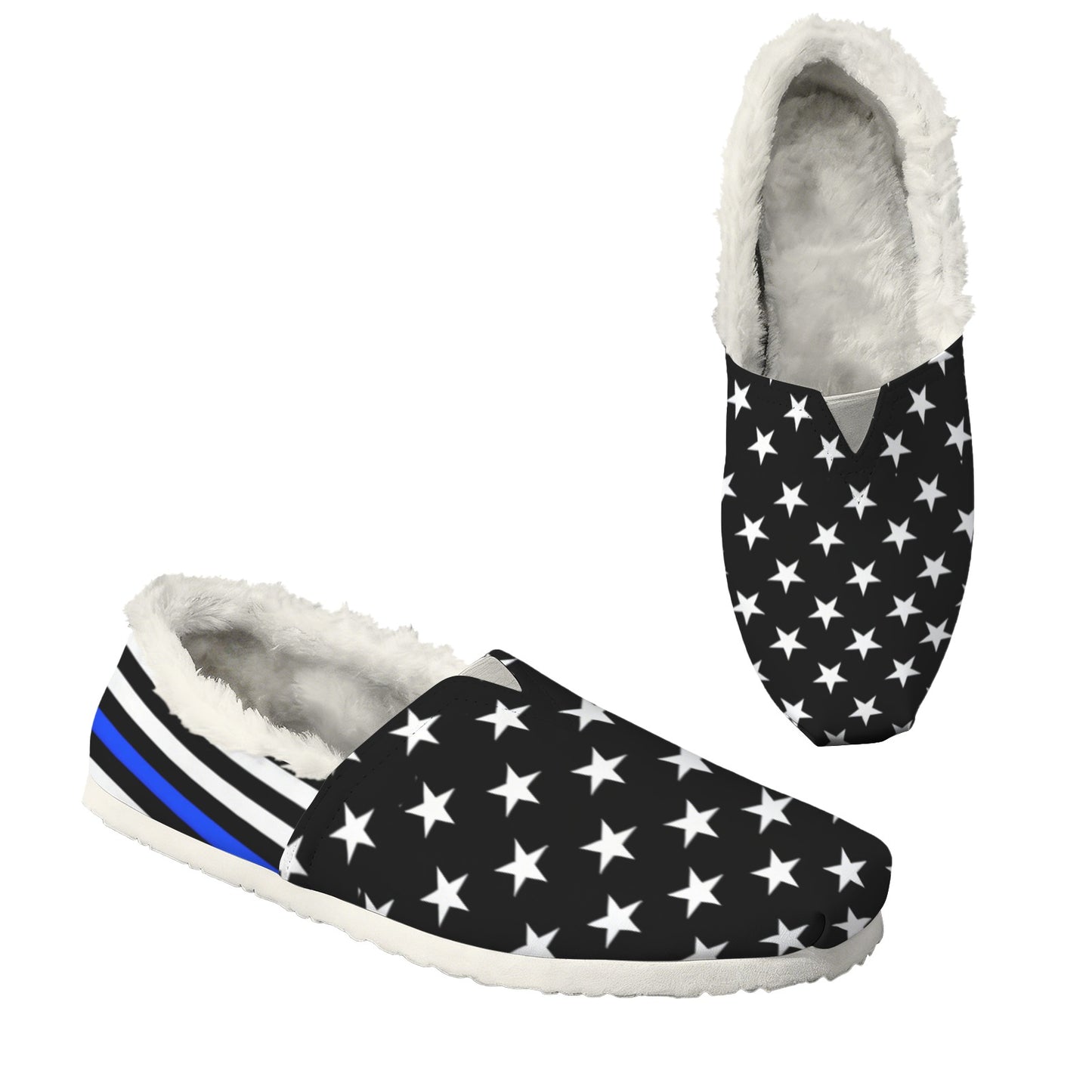 Thin Blue Line Flag Inspired Women's Fleece-Lined Canvas Slip-On