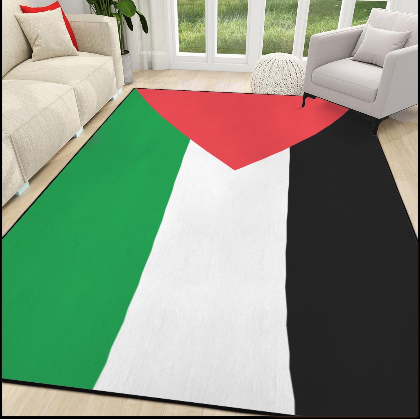 Palestine Flag Inspired 84x60 Inch Area Rug with Black Binding (Made in the USA)