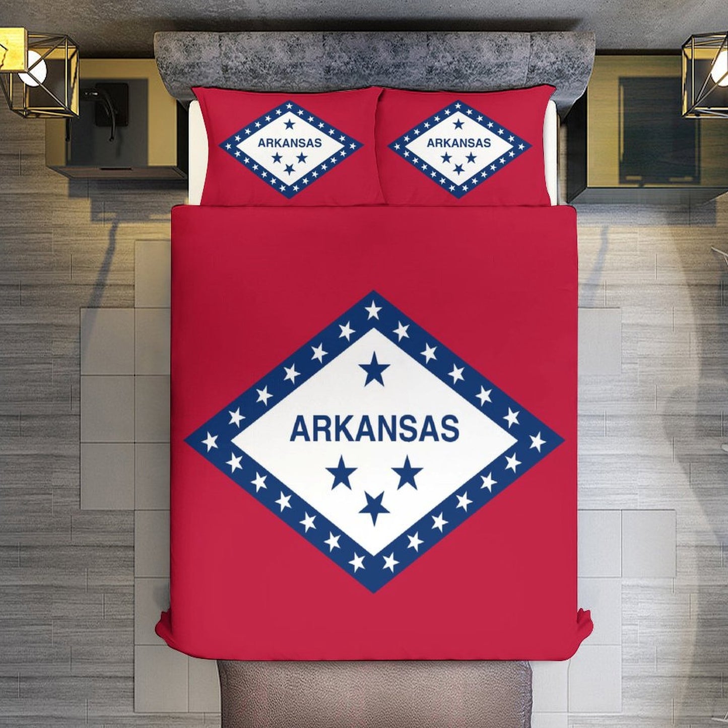 Arkansas Flag Inspired 3-Piece Bedding Set (1 Duvet Cover + 2 Pillow Shams) – 102"×90"