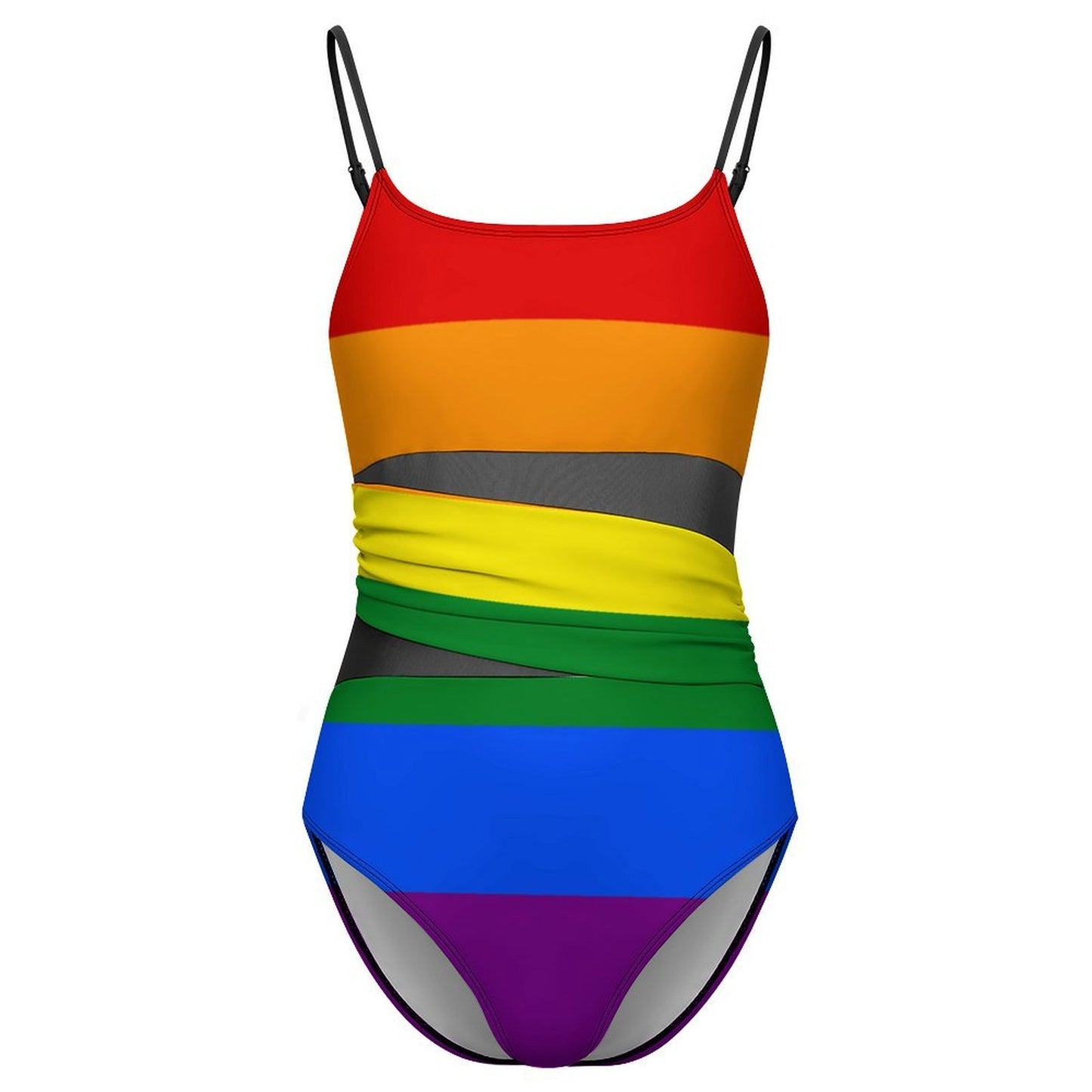 Rainbow Flag Inspired Women's Square Neck Mesh Spliced One Piece Swimsuit