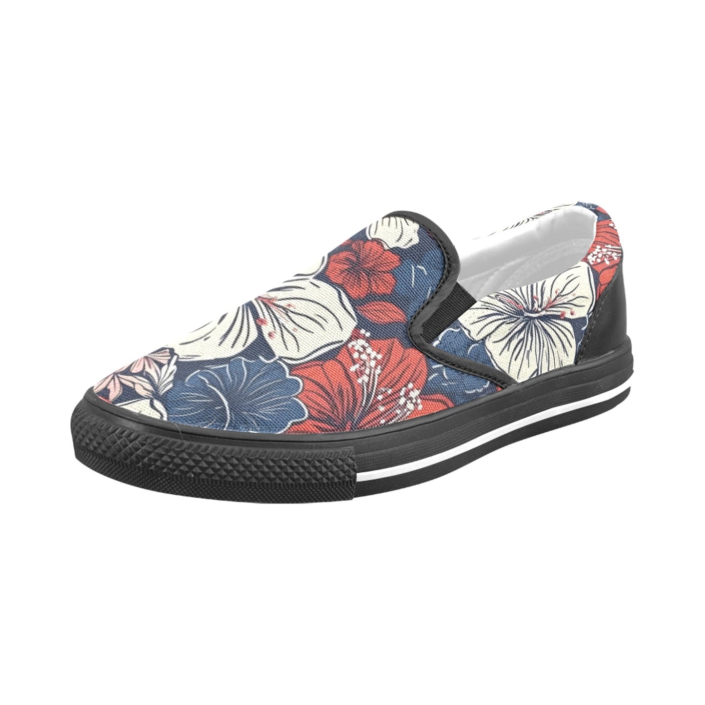 USA/American Flag Inspired Hawaiian Floral Pattern Men's Slip-on Canvas Shoes