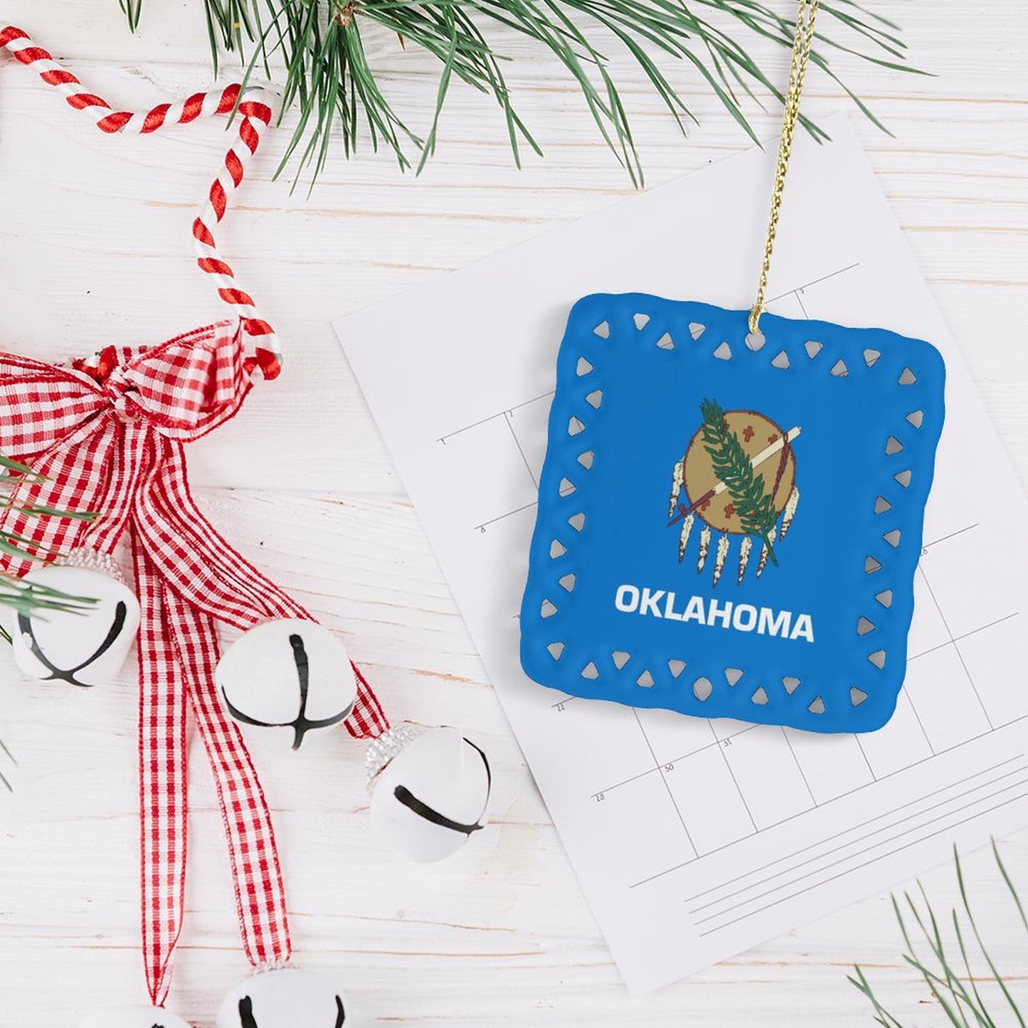 Oklahoma Flag Inspired Square Ceramic Ornament Made in the USA