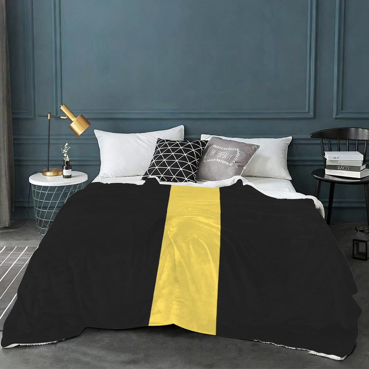 Thin Gold Line Flag Inspired Sherpa Fleece Blanket 90" x 108" | Prtinted in the USA