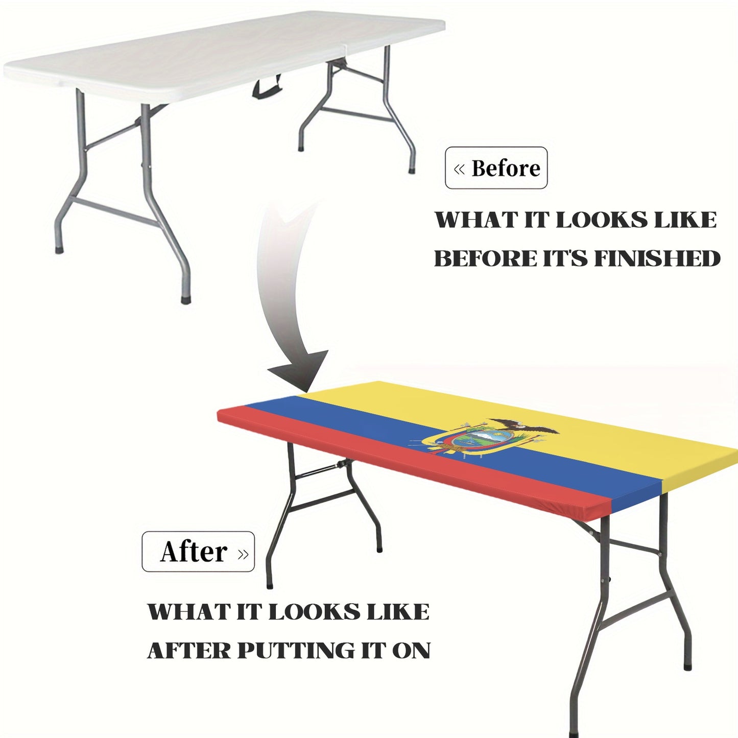 Ecuador Flag Inspired Custom Elastic Fitted Tablecloth 72x30 inch (Made in the USA)
