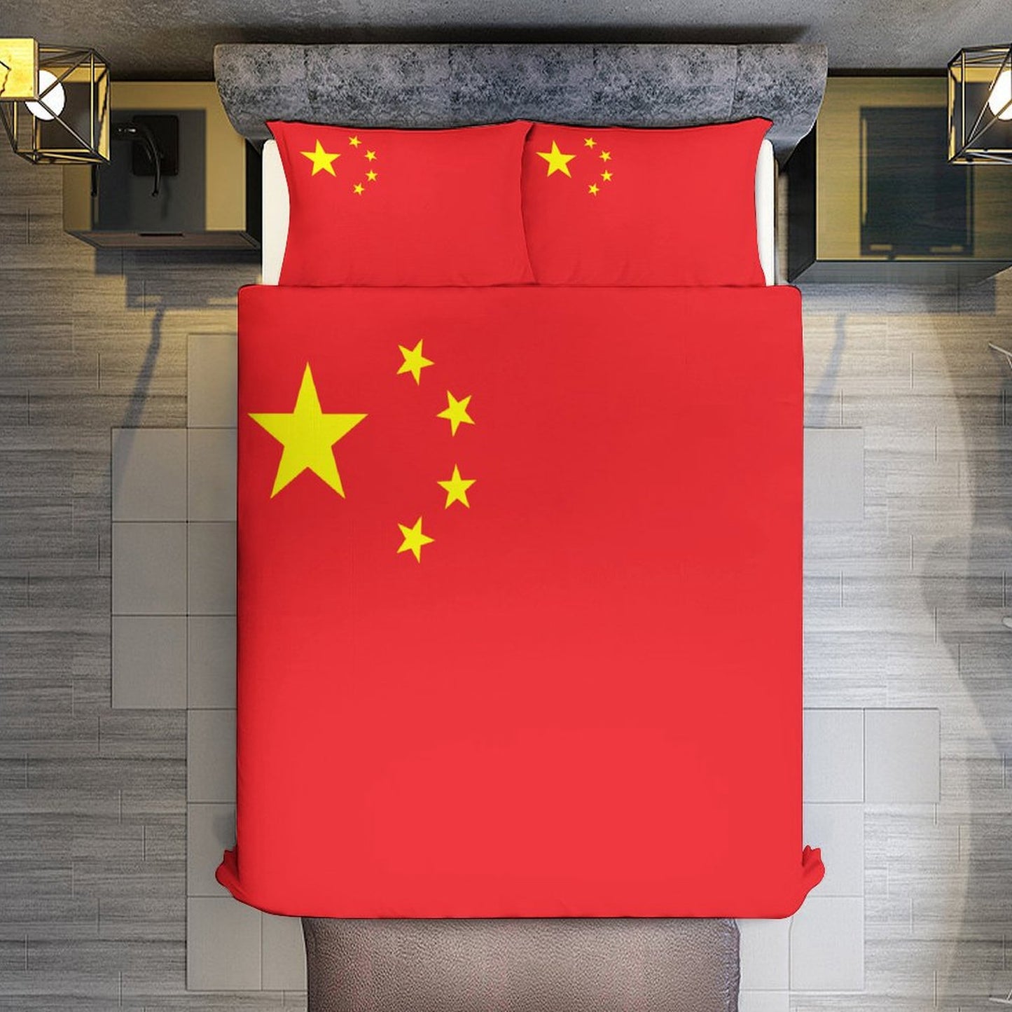 China Flag Inspired 3-Piece Bedding Set (1 Duvet Cover + 2 Pillow Shams) – 102"×90"