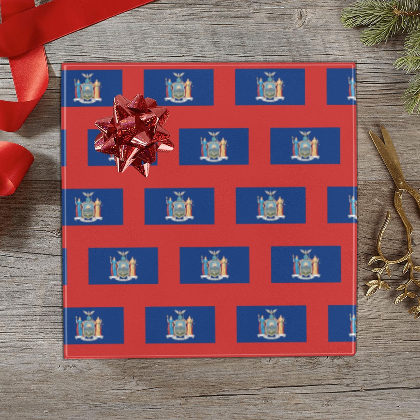 New York Flag Custom Gift Wrapping Paper 58"x 22.5" (4 Rolls)
